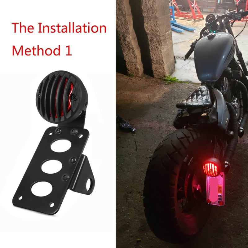 NATGIC 12V Led Red Motorcycle Side Mount Tail Light with Black License Plate Bracket, Brake Light, Stop Running Light, Indicator Light for Locomotive Bobber Chopper Suzuki Yamaha (1 Pack) - Image 4